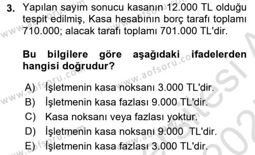 Envanter ve Bilanço Dersi 2024 - 2025 Yılı (Vize) Ara Sınavı 3. Soru