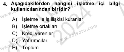 Envanter ve Bilanço Dersi 2024 - 2025 Yılı (Vize) Ara Sınavı 4. Soru