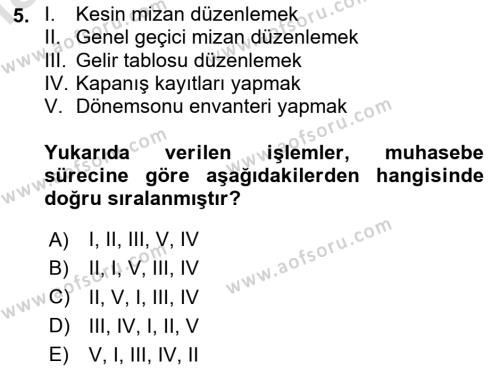 Envanter ve Bilanço Dersi 2024 - 2025 Yılı (Vize) Ara Sınavı 5. Soru