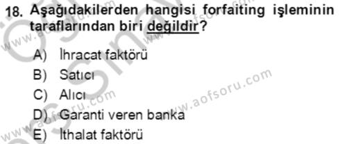 Dış Ticaret İşlemlerinin Muhasebeleştirilmesi Dersi 2016 - 2017 Yılı 3 Ders Sınavı 18. Soru