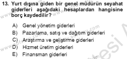 Dış Ticaret İşlemlerinin Muhasebeleştirilmesi Dersi 2018 - 2019 Yılı 3 Ders Sınavı 13. Soru