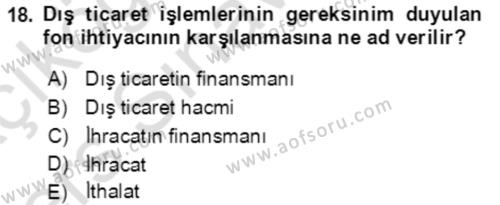 Dış Ticaret İşlemlerinin Muhasebeleştirilmesi Dersi 2018 - 2019 Yılı 3 Ders Sınavı 18. Soru