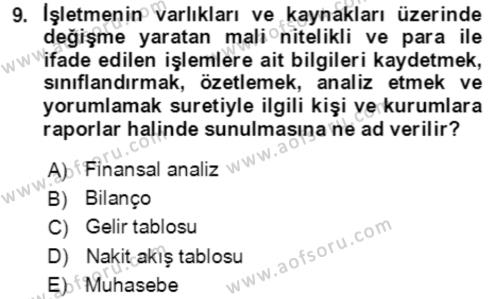 Dış Ticaret İşlemlerinin Muhasebeleştirilmesi Dersi 2018 - 2019 Yılı 3 Ders Sınavı 9. Soru