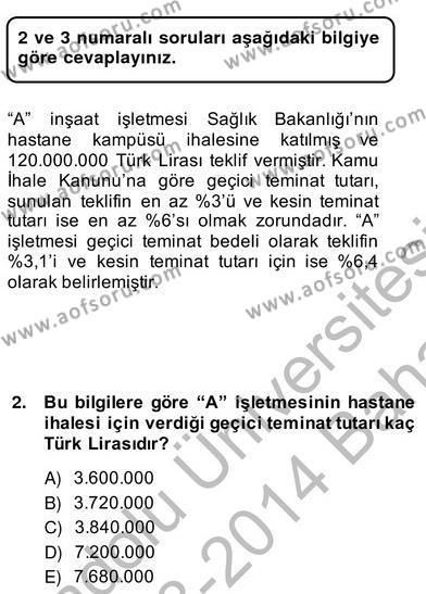 İnşaat ve Gayrimenkul Muhasebesi Dersi 2013 - 2014 Yılı (Vize) Ara Sınavı 2. Soru