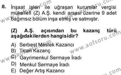 İnşaat ve Gayrimenkul Muhasebesi Dersi 2013 - 2014 Yılı (Vize) Ara Sınavı 8. Soru