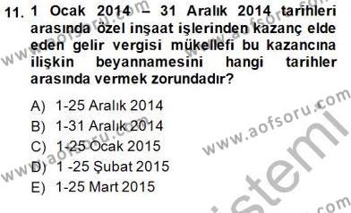 İnşaat ve Gayrimenkul Muhasebesi Dersi 2014 - 2015 Yılı (Vize) Ara Sınavı 11. Soru
