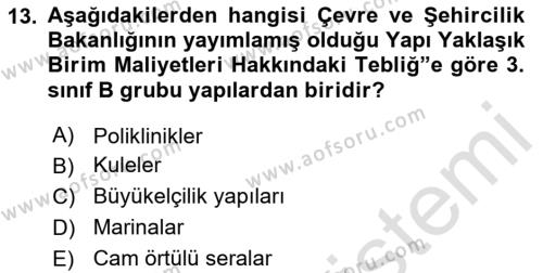 İnşaat ve Gayrimenkul Muhasebesi Dersi 2020 - 2021 Yılı Yaz Okulu Sınavı 13. Soru