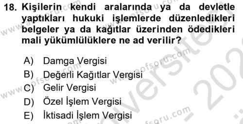 İnşaat ve Gayrimenkul Muhasebesi Dersi 2021 - 2022 Yılı (Vize) Ara Sınavı 18. Soru