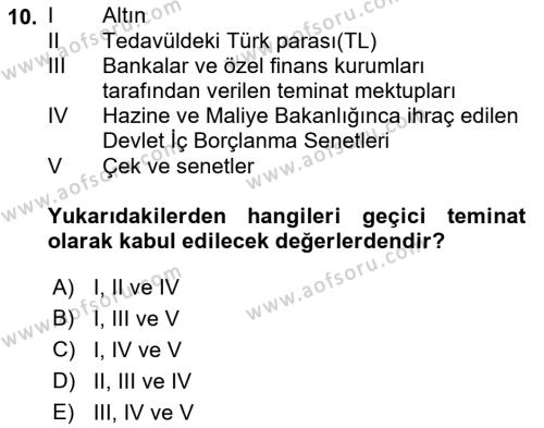 İnşaat ve Gayrimenkul Muhasebesi Dersi 2021 - 2022 Yılı (Final) Dönem Sonu Sınavı 10. Soru