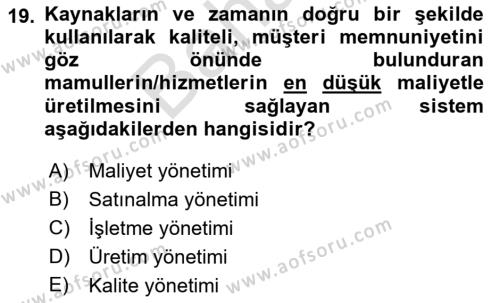 İnşaat ve Gayrimenkul Muhasebesi Dersi 2021 - 2022 Yılı (Final) Dönem Sonu Sınavı 19. Soru