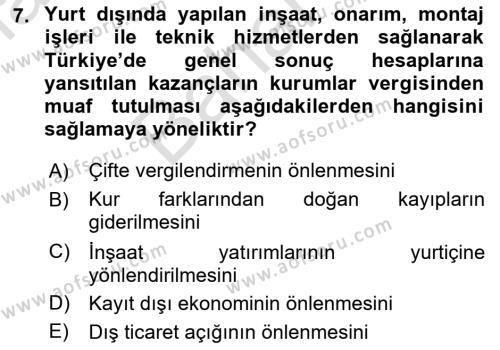 İnşaat ve Gayrimenkul Muhasebesi Dersi 2021 - 2022 Yılı (Final) Dönem Sonu Sınavı 7. Soru