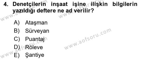 İnşaat ve Gayrimenkul Muhasebesi Dersi 2021 - 2022 Yılı Yaz Okulu Sınavı 4. Soru