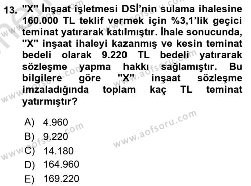 İnşaat ve Gayrimenkul Muhasebesi Dersi 2023 - 2024 Yılı (Vize) Ara Sınavı 13. Soru