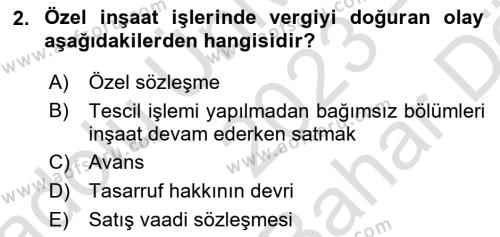 İnşaat ve Gayrimenkul Muhasebesi Dersi 2023 - 2024 Yılı (Vize) Ara Sınavı 2. Soru