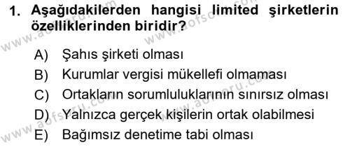 Şirketler Muhasebesi Dersi 2018 - 2019 Yılı (Final) Dönem Sonu Sınavı 1. Soru