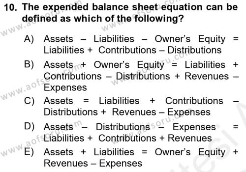 Accounting 1 Dersi 2018 - 2019 Yılı (Vize) Ara Sınavı 10. Soru