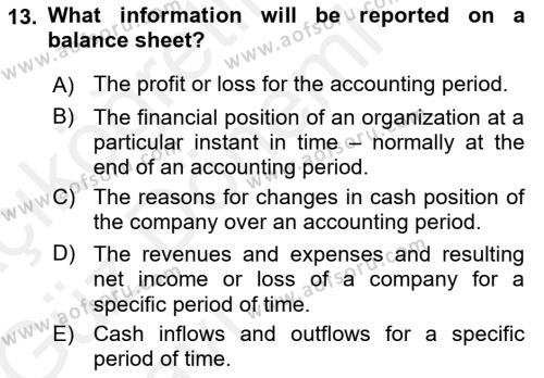 Accounting 1 Dersi 2018 - 2019 Yılı (Vize) Ara Sınavı 13. Soru