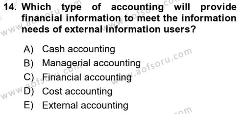 Accounting 1 Dersi 2018 - 2019 Yılı (Vize) Ara Sınavı 14. Soru