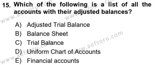 Accounting 1 Dersi 2018 - 2019 Yılı (Vize) Ara Sınavı 15. Soru