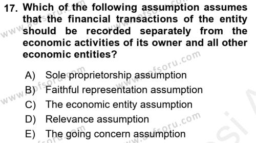 Accounting 1 Dersi 2018 - 2019 Yılı (Vize) Ara Sınavı 17. Soru