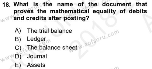 Accounting 1 Dersi 2018 - 2019 Yılı (Vize) Ara Sınavı 18. Soru