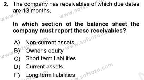 Accounting 1 Dersi 2018 - 2019 Yılı (Vize) Ara Sınavı 2. Soru