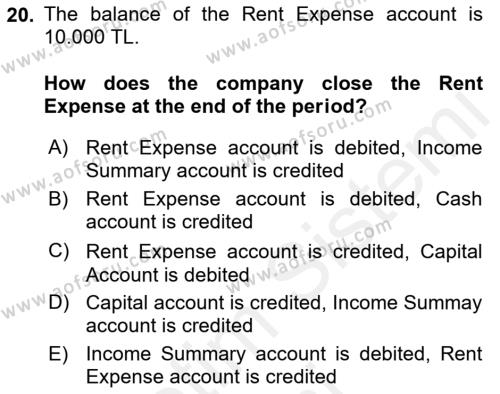 Accounting 1 Dersi 2018 - 2019 Yılı (Vize) Ara Sınavı 20. Soru