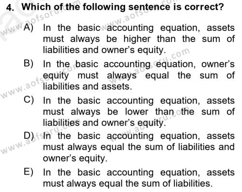 Accounting 1 Dersi 2018 - 2019 Yılı (Vize) Ara Sınavı 4. Soru