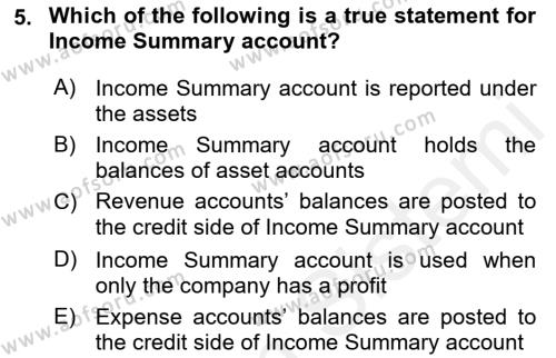 Accounting 1 Dersi 2018 - 2019 Yılı (Vize) Ara Sınavı 5. Soru