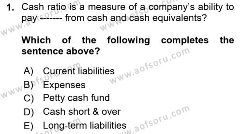 Accounting 1 Dersi 2018 - 2019 Yılı (Final) Dönem Sonu Sınavı 1. Soru