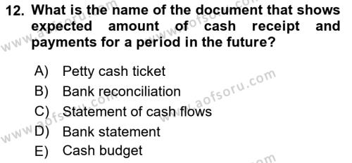 Accounting 1 Dersi 2018 - 2019 Yılı (Final) Dönem Sonu Sınavı 12. Soru