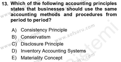 Accounting 1 Dersi 2018 - 2019 Yılı (Final) Dönem Sonu Sınavı 13. Soru