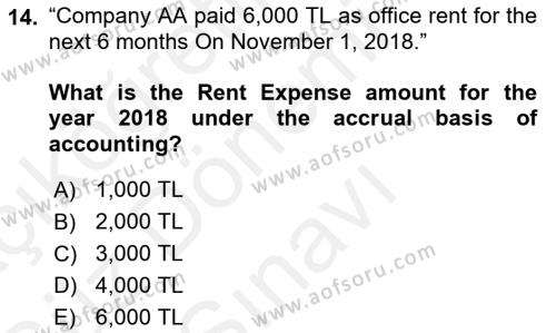 Accounting 1 Dersi 2018 - 2019 Yılı (Final) Dönem Sonu Sınavı 14. Soru