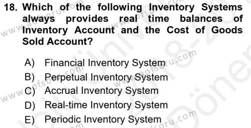 Accounting 1 Dersi 2018 - 2019 Yılı (Final) Dönem Sonu Sınavı 18. Soru