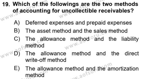Accounting 1 Dersi 2018 - 2019 Yılı (Final) Dönem Sonu Sınavı 19. Soru