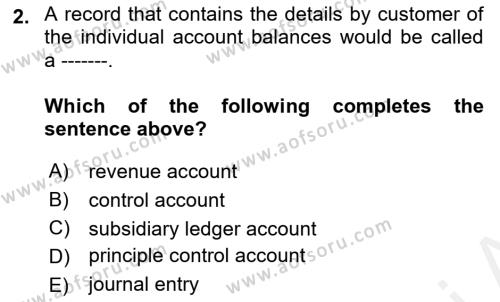 Accounting 1 Dersi 2018 - 2019 Yılı (Final) Dönem Sonu Sınavı 2. Soru