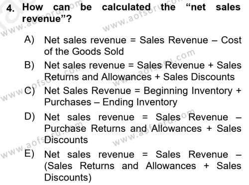 Accounting 1 Dersi 2018 - 2019 Yılı (Final) Dönem Sonu Sınavı 4. Soru