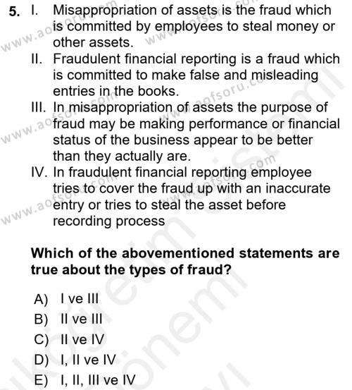 Accounting 1 Dersi 2018 - 2019 Yılı (Final) Dönem Sonu Sınavı 5. Soru