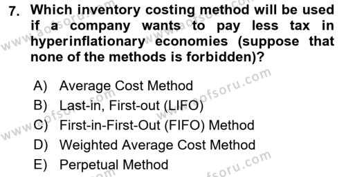 Accounting 1 Dersi 2018 - 2019 Yılı (Final) Dönem Sonu Sınavı 7. Soru