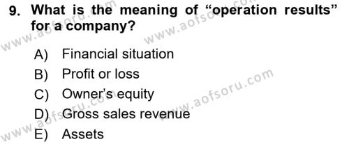 Accounting 1 Dersi 2018 - 2019 Yılı (Final) Dönem Sonu Sınavı 9. Soru