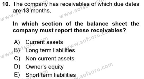 Accounting 1 Dersi 2018 - 2019 Yılı Yaz Okulu Sınavı 10. Soru