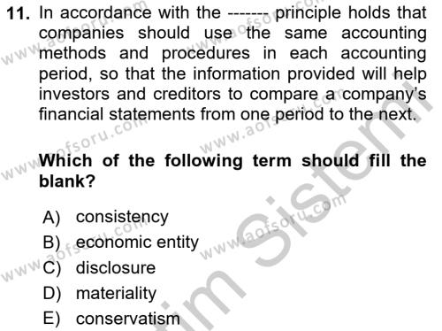 Accounting 1 Dersi 2018 - 2019 Yılı Yaz Okulu Sınavı 11. Soru