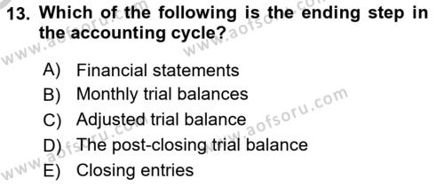 Accounting 1 Dersi 2018 - 2019 Yılı Yaz Okulu Sınavı 13. Soru