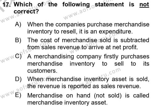 Accounting 1 Dersi 2018 - 2019 Yılı Yaz Okulu Sınavı 17. Soru