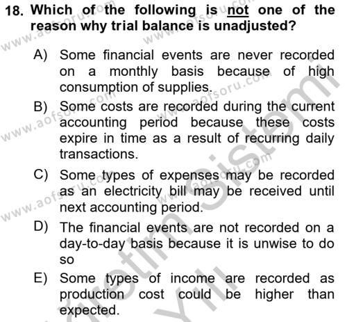 Accounting 1 Dersi 2018 - 2019 Yılı Yaz Okulu Sınavı 18. Soru