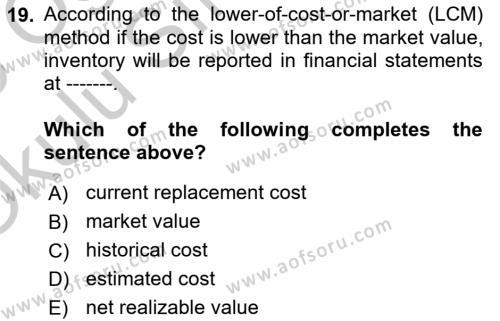 Accounting 1 Dersi 2018 - 2019 Yılı Yaz Okulu Sınavı 19. Soru