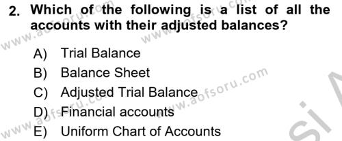 Accounting 1 Dersi 2018 - 2019 Yılı Yaz Okulu Sınavı 2. Soru