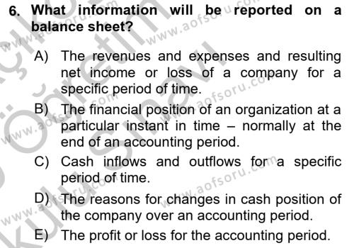 Accounting 1 Dersi 2018 - 2019 Yılı Yaz Okulu Sınavı 6. Soru