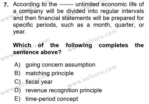 Accounting 1 Dersi 2018 - 2019 Yılı Yaz Okulu Sınavı 7. Soru