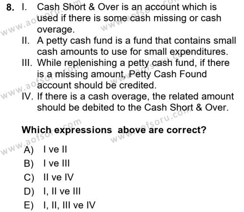 Accounting 1 Dersi 2018 - 2019 Yılı Yaz Okulu Sınavı 8. Soru